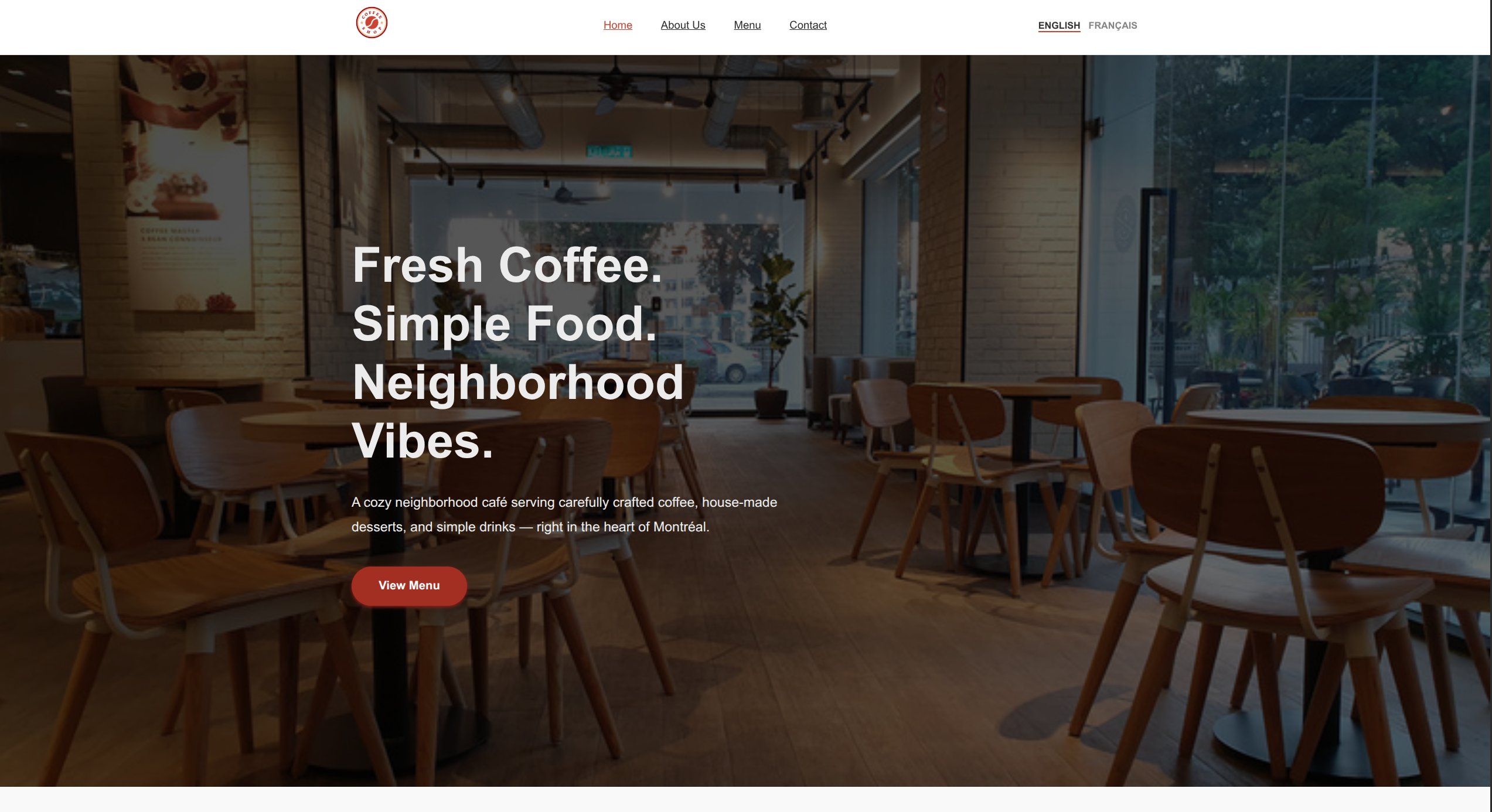 Apercu du projet cafe WordPress