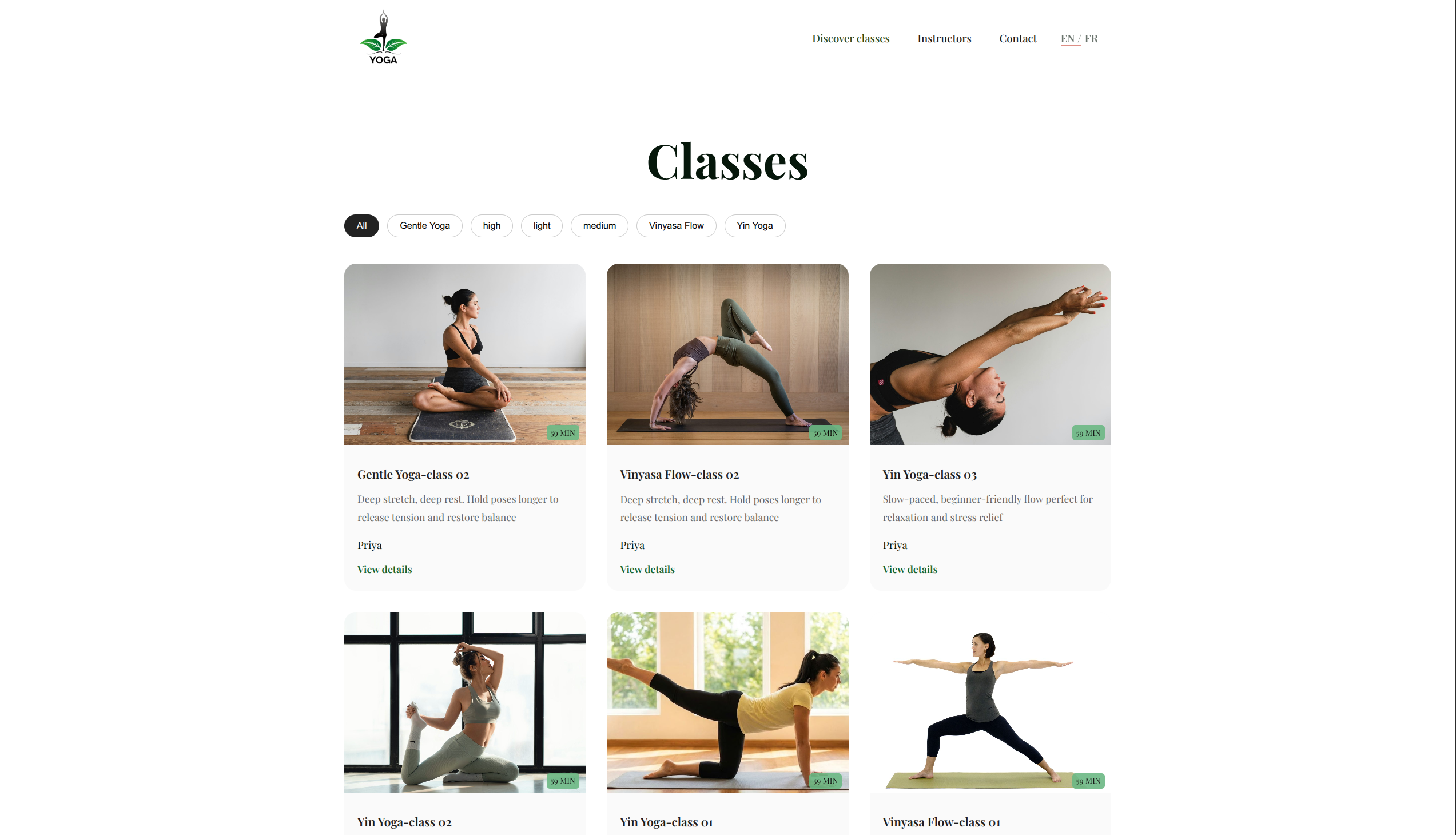 Apercu du projet studio de yoga WordPress